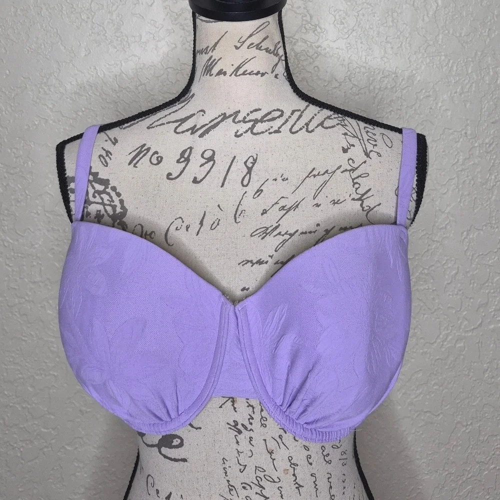 Shade & Shore Purple Floral Underwire Bikini Top 38DD Gold Hook Closure